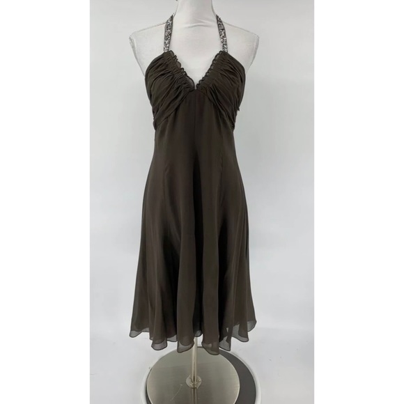 BCBGMaxAzria Dresses & Skirts - BCBG Maxazra Dress Brown Crepe Halter Sequins
